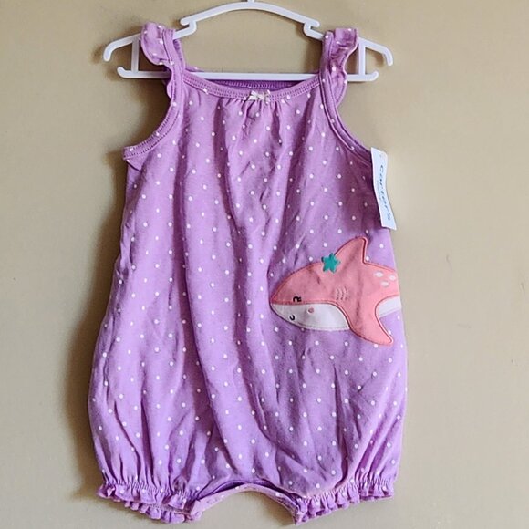 NWT Carter’s Baby Girls Purple Shark Romper Size 9 Months - Picture 2 of 5